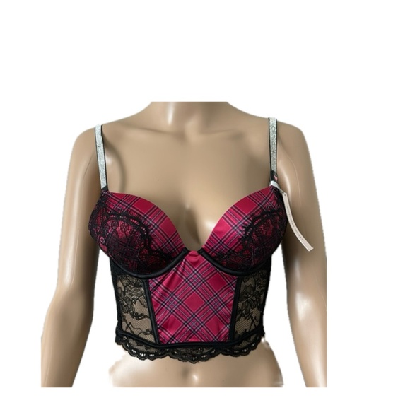 Victoria secret Bombshell Add 2 Cups Push up 34A Longline Lace Plaid NWT - Picture 4 of 9